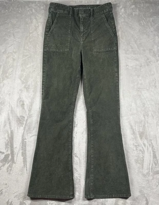 Pantalones de pana acampanados de tiro súper alto American Eagle para mujer 8 largos (28x32) verdes Foto 1 de 4