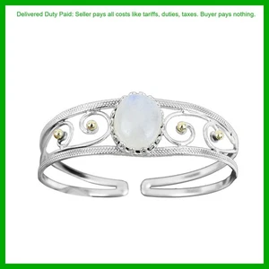 Halloween Sale 18K Gold Finish Silver Rainbow Moonstone Stone New Bangle Jewelry - Picture 1 of 7