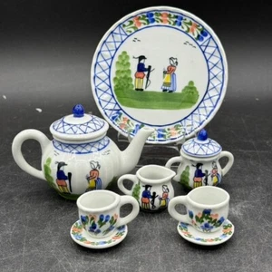 Quimper France Folk Art Mini Doll's China 9 Piece Tea Set . Ex Condition! - Picture 1 of 14