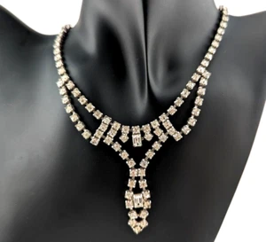 VINTAGE Midcentury Rhinestone Choker necklace prong set clear white stone B6 - Picture 1 of 2