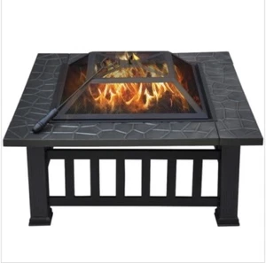 Outdoor Square Fire Pit Metal Garden Stove Brazier For Barbecue,Heating/Cooling - Picture 1 of 32