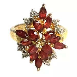 Anello Marchesa Granato e Diamante Chip Vermeil 925 Misura 7,25 Marcato con Scritta R - Foto 1 di 5