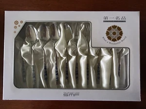 SMF Korean dessert set of stainless steel and porcelain teaspoons and forks set - Picture 1 of 11