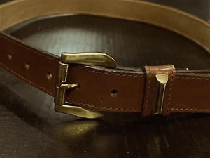 CIPRIANI  BROWN HAND FINISHED SADDLE LEATHER BELT W/ BRASS BUCKLE SZ LG.  E.U.C  - Picture 1 of 4