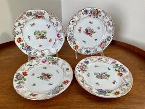 Czechoslovakia VICTORIA China Bread Plates Set of 4 Gold & Multicolored Floral a - Picture 1 of 8