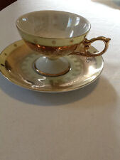 LM ROYAL HALSEY VERY FINE CHINA TEA CUP AND SAUCER GOLD AND YELLOW W/DOTS 2223c