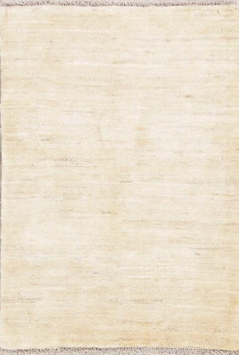 Contemporary Ivory Solid Gabbeh Oriental Area Rug Hand-knotted Wool Carpet 4x5 - Image 1 of 4