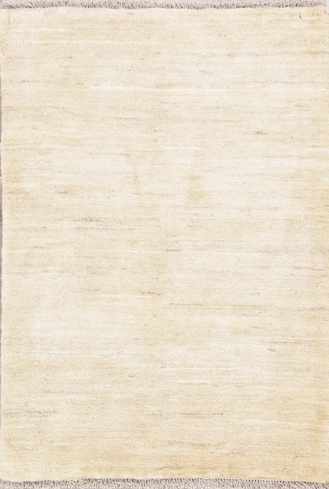 Contemporary Ivory Solid Gabbeh Oriental Area Rug Hand-knotted Wool Carpet 4x5 - Image 1 of 4