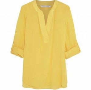 Blusa Diane Von Furstenberg Algodón Arrugado Gasa Transparente Esti Amarilla Talla 4 - Imagen 1 de 11