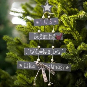 Christmas Tree Wooden Hanging Decorations Door Xmas Home Party Ornaments Decor - Picture 1 of 8