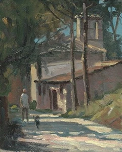 PINTURA ORIGINAL MICHAEL RICHARDSON Iglesia en Ruina Castel Rigone Italia Umbría - Imagen 1 de 1