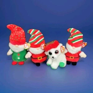 Ty Christmas Gnome Beanie Set Of 4 Gnewman Paxton Gnolan Gnewman With Tags - Picture 1 of 15