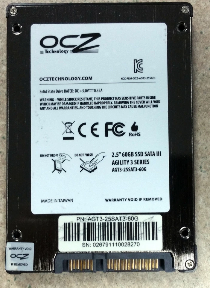 OCZ 60GB SSD SATA III 2.5" Laptop Drive Agility 3 AGT-3-24SAT3-60G - Image 1 of 1