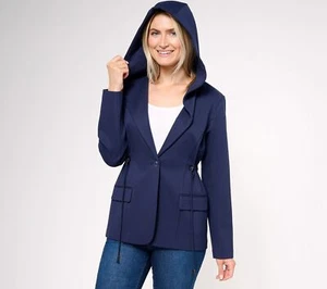 Isaac Mizrahi Live! Elements 24/7 Stretch Knit Jacket Dark Navy 2 New - Picture 1 of 1