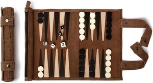 Juego de Backgammon tamaño de viaje Mocha Sondergut gamuza genuina, portátil, juego enrollable - Imagen 1 de 7