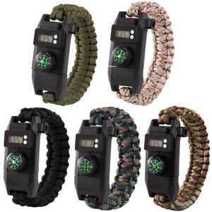 Outdoor Survival Camping Emergency Gear Paracord Knife Compass Bracelet Watch