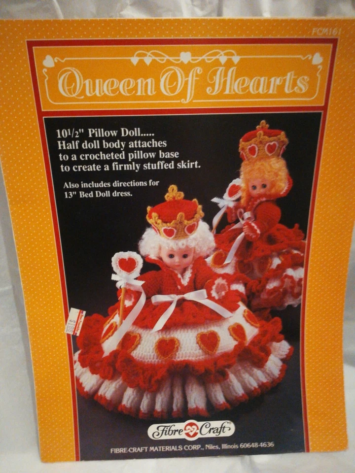 Fibre-Craft Queen of Hearts pillow doll crochet pattern - 1989 - Image 1 of 2