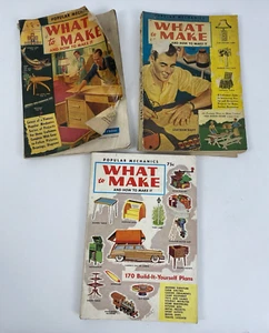 Vtg. Popular Mechanics What to Make Lot 3 (1950, 1952, 1955) DIY Project Mag. - Imagen 1 de 16