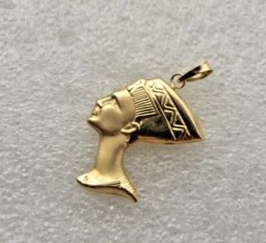 Egyptian Engraved Queen Nefertiti 14K Midas Gold Pendant double sided 2.13 Gr - Picture 1 of 8