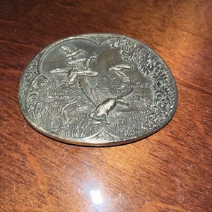 Vintage ADM Solid Brass Birds Belt Buckle Goose Ducks Geese Nature Pond - Picture 1 of 3