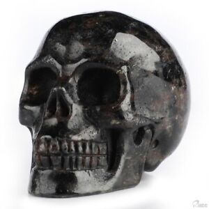 2.0" Russian Arfvedsonite & Garnet Hand Carved Crystal Skull, Realistic