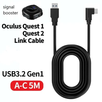 TNE 20ft Link Cable for Meta Quest 2/3 16.5ft Cord & 3.5ft Signal Booster 4 Port Hub