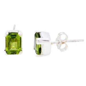 925 Silver Peridot Dangle Earring Green Rectangle Stone For Gift - Picture 1 of 4