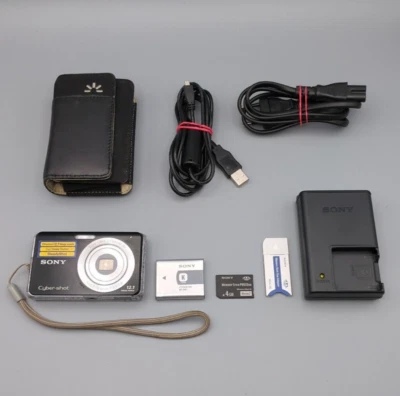 Sony Cyber-Shot DSC-W190 12.1MP Digital Camera Compact Black, Charger, 4GB Card - Photo 1/4