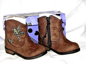 OKIE DOKIE Brown Suede Boots Girls Size 5M Sparkly Star Western Cowgirl New - Picture 1 of 9