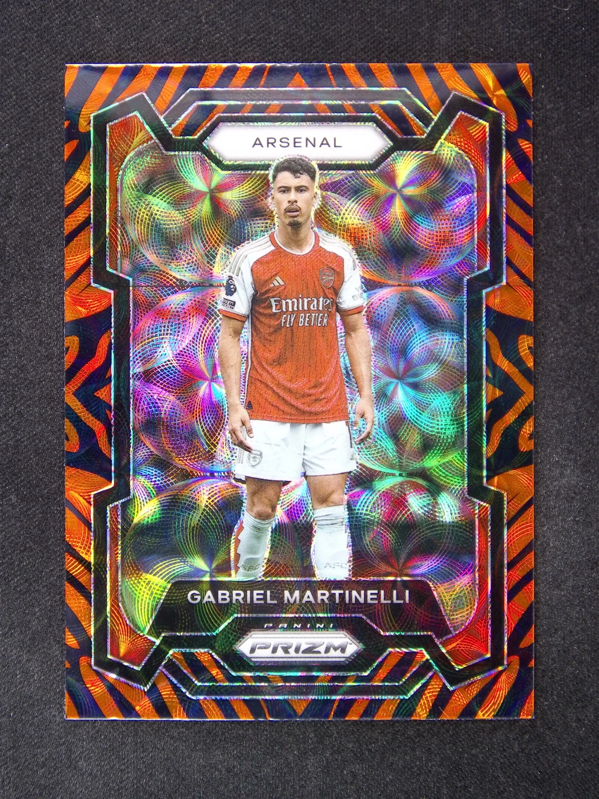 2023-24 Prizm Premier Gabriel Martinelli #25 Choice Tiger Stripe Case Hit SSP