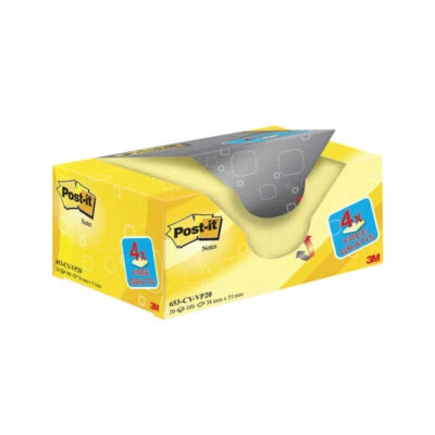 Post-it Notes 38x51mm Canary Yellow VALUE PACK 4 FREE Pads Pack of 20 653CY-VP20 - Image 1 of 4