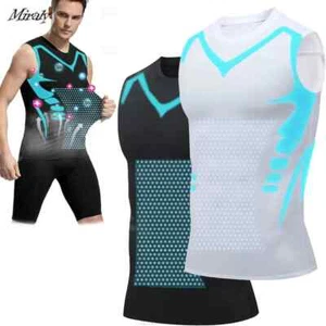 Ionic Shaping Vest For Men Ice-Silk Slimming Vest Body Shaper Compression Shirts - Picture 1 of 28