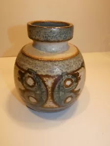 Bornholm Denmark Art Pottery Vase, Blue and Brown Tones - Imagen 1 de 8
