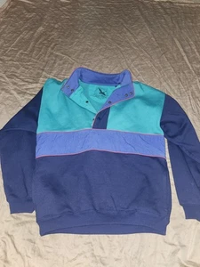 vintage Retro eddie bauer pullover Quattro Zip Up Size Small Y2k Teal Blue  - Picture 1 of 6