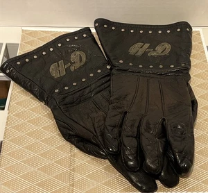 Harley Davidson Women's Black Leather Fabric Gloves With Studs Size Large - Picture 1 of 6