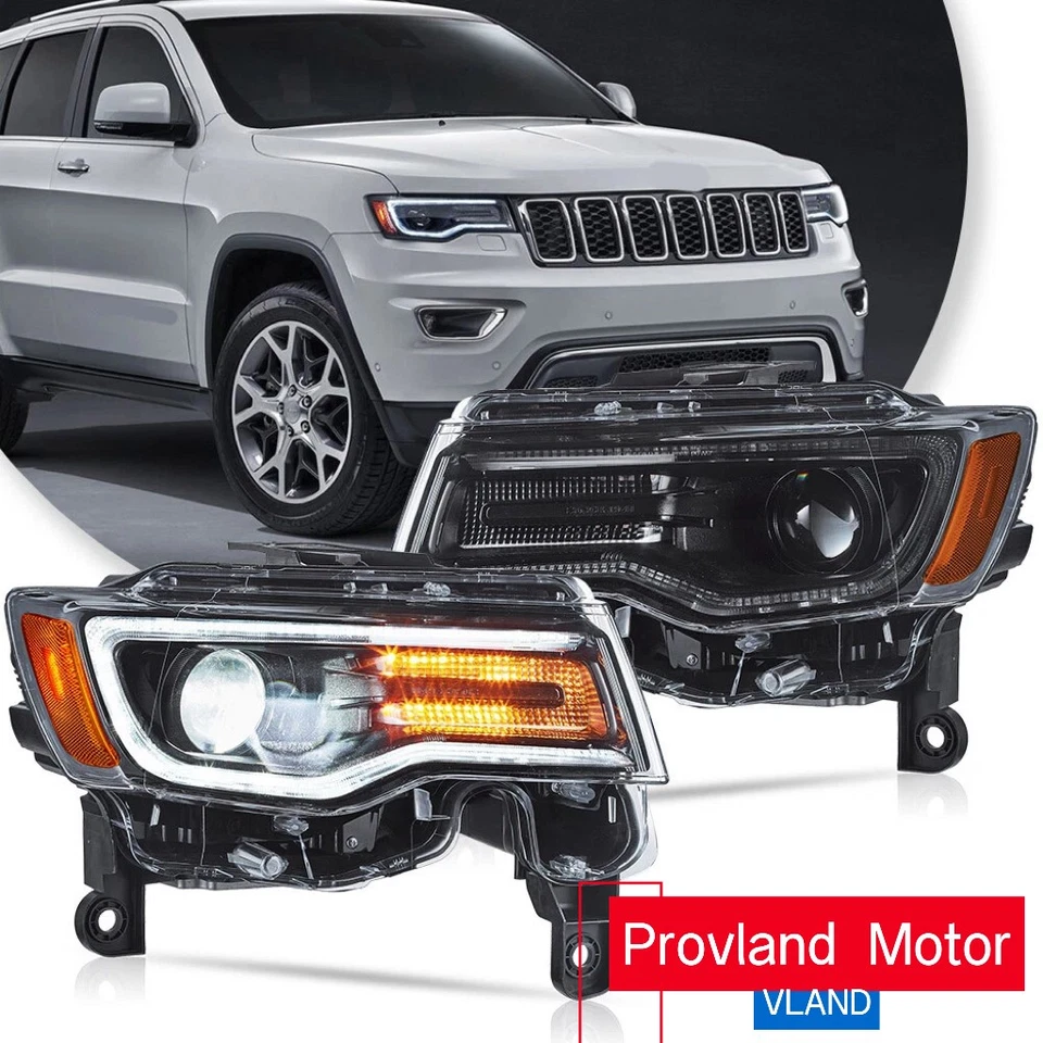 VLAND LED Projector Headlights Fit Jeep Grand Cherokee 2014-2021 2022 W/Blue DRL - Image 1 of 4