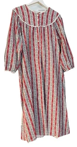 Lanz Of Salzburg Women’s Large Flannel Nightgown Granny Floral Stripe Lace Trim - Picture 1 of 12