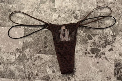 NWT VICTORIA'S SECRET PINK LEOPARD MESH DOUBLE STRAPPY SIDE TINY THONG PANTIES - Image 1 of 4