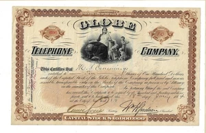 Certificado de stock de la compañía telefónica Globe de Nueva York 1884 - Imagen 1 de 2