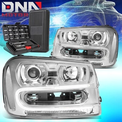 ДЛЯ 2002-2009 CHEVY TRABLAZER ХРОМИРОВАННЫЙ КОРПУС ПРОЗРАЧНЫЕ БОКОВЫЕ ФАРЫ ЛАМПЫ + ИНСТРУМЕНТЫ - Изображение 1 из 4