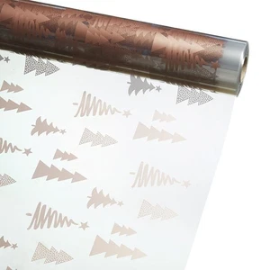 Clear Christmas Cello Roll 80cm Wide 100m Long Rose Gold Trees Design - Picture 1 of 1