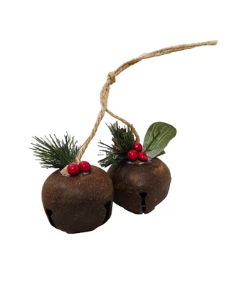 Rusty Jingle Sleigh 2 Bells Primitive Tree Christmas Ornament Peg Hangers - Image 1 of 3