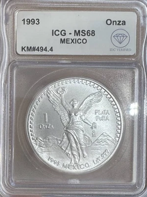 1993 Mexican 1 onza Silver Libertad ICG MS68 - IDC Verified - Image 1 of 2