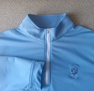 Peter Millar 1/4 Zip Men's L Perth Melange Performance Pullover Blue Stretch EUC - Picture 1 of 13