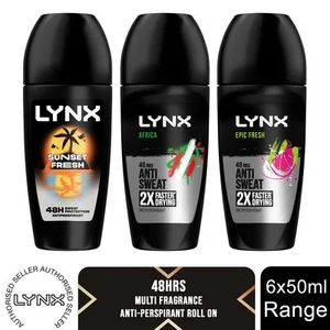 Lynx Africa, Epic Fresh or Sunset Fresh Anti-Perspirant Roll On 50ml, 6 Pack - Picture 1 of 35