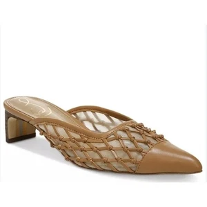 Sam Edelman Kitten Heel Mules 7.5 Pointed Toe Woven Career Chic Brown Snyder - Picture 1 of 10