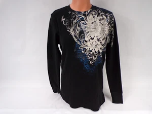 Vintage USA Archaic Shirt Men Women S/M Dragon Goth Cotton LS Black TurquoiseB24 - Picture 1 of 11