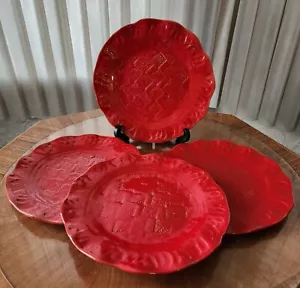 4 Discontinued Vietri BELLEZZA Tomato Red SALAD PLATE 8 5/8" Embossed Design - Picture 1 of 7
