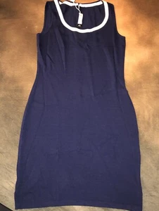 St. John 12 Sleeveless Knit Dress In Navy Blue Front Zippered Sheath - Picture 1 of 14