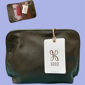 HOBO Leather Makeup Bag Accessory Case Mesh Inserts Bifold BEAUTY Moss Green NWT - Picture 1 of 6